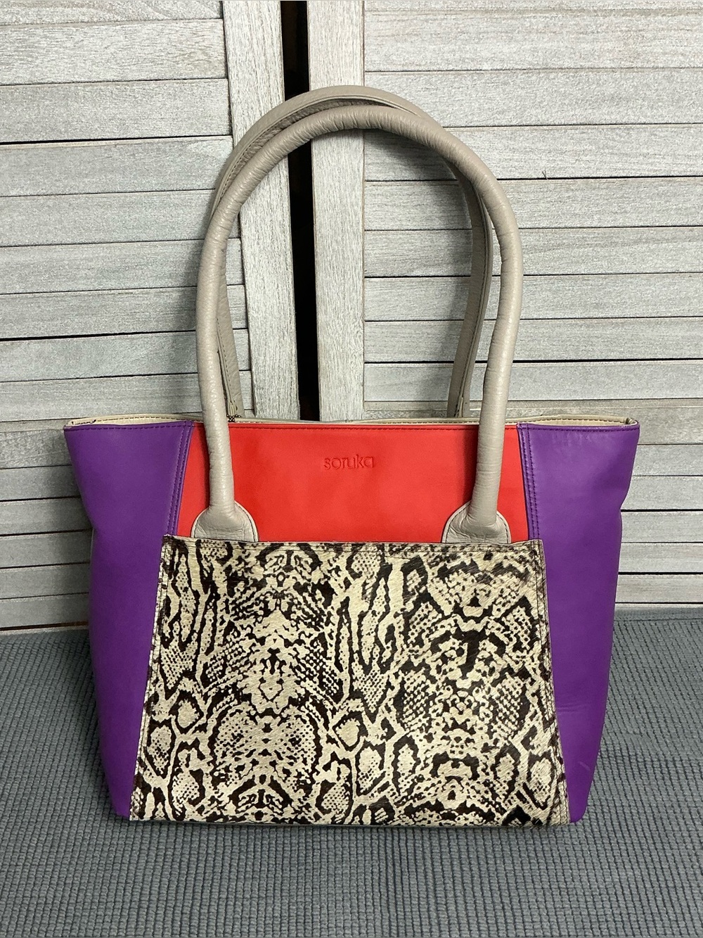 NWT Soruka Leather Tote Bag Snakeskin Print Multicolor Zero Waste